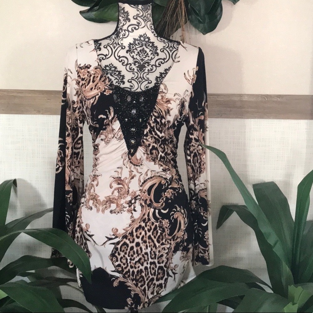 NWT Brocade/Leopard Beaded Dress